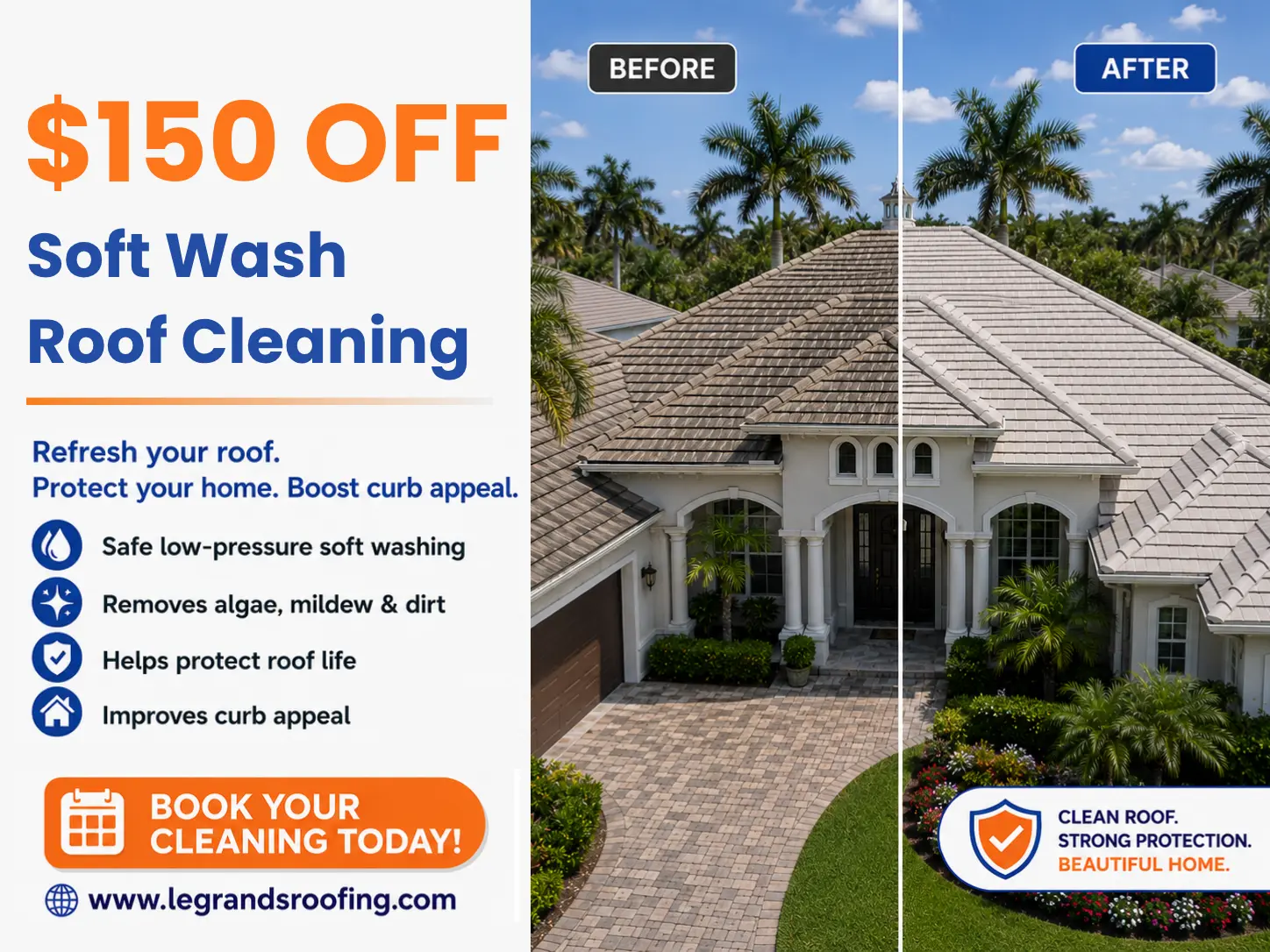 $150 OFF on Soft Wash Roof Cleaning